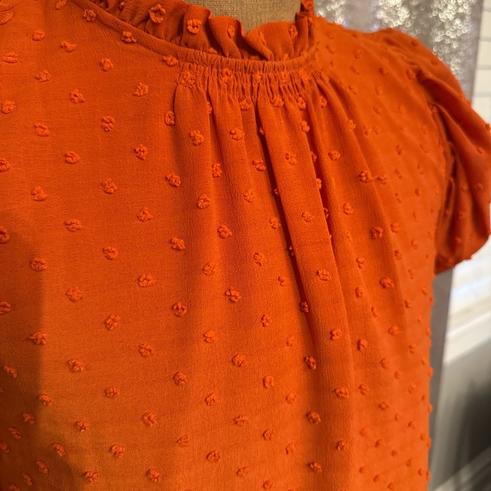 LOFT Vibrant Orange Ruffled Blouse - Picture 2 of 5